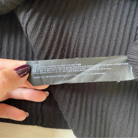 Theory Knit Ribbed Flare Mini Dress in Black Womens Size P - Picture 7 of 8